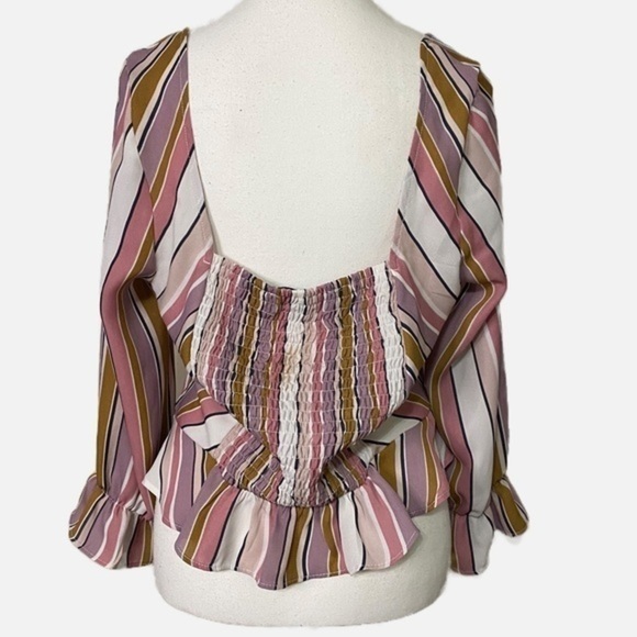 Lipslide Pink and Neutral Striped Cropped Button Down Top - Picture 2 of 8